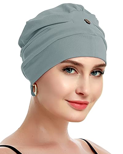 osvyo Cotton Chemo Turbans for Women Cancer Hairloss hat - Cotton Lightweight Headwear Sealed Packaging - color: Cotton Light Blue Grey