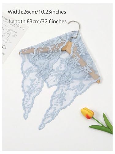 SweatyRocks Women's Floral Embroidery Lace Triangle Hair Scarf Headband Sheer Hair Bandana - color: Light Blue, size: One Size