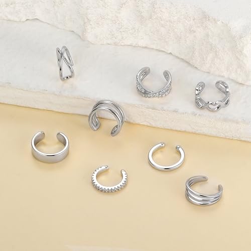 16Pcs Ear Cuff Earrings for Women Non Piercing Gold Silver Plated Ear Cuffs Non Pierced Clip on Cartilage Earring CZ Heart Flower Ears Wrap Fake Earrings Jewelry Set Lightweight Adjustable - color: Silver