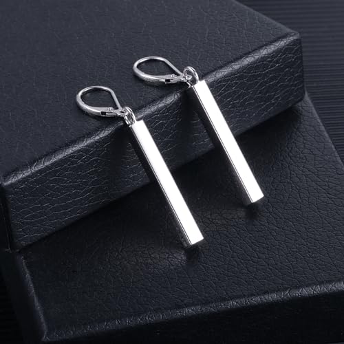 Silver Bar Dangle Drop Earrings for Women, 14K Gold French Style Leverback Dangle Drop Earrings, Hypoallergenic Jewelry - color: Silver