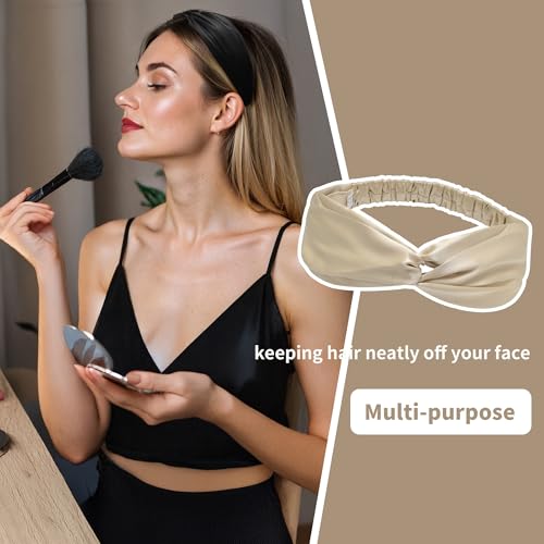 ZLYC Mulberry Silk Headband Elastic Twist Knotted Head Bands for Women's Hair, Solid Pale Beige - color: Solid Pale Beige
