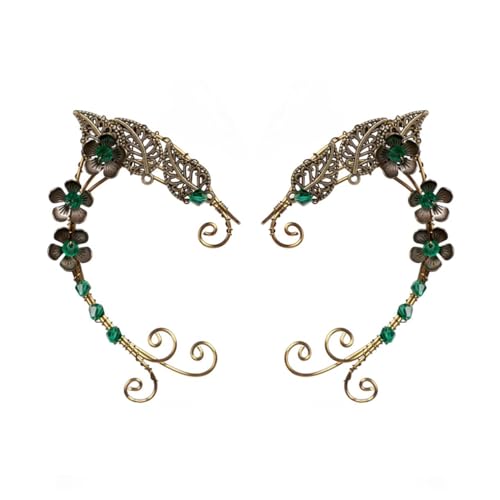 Elf Ear Cuffs, OwMell Handcraft Silver Pointed Fairy Elven Cosplay Fantasy Costume Bridal Wedding Earrings for Non Pierced Ears - style: 3 Flowers