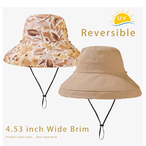 vidsel Womens Sun Hats Wide Brim Reversible Bucket Cotton Hat Packable Summer Travel Cap with Hat Clip,UV Protection - color: Khaki, size: Medium