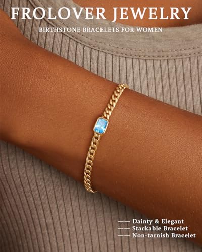 Birthstone Gold Bracelets for Women Non Tarnish Trendy 14k Gold Plated Bracelet Dainty Charm Emerald Bracelets Stack Cuban Link Friendship Bracelets Jewelry Gifts for Birthday/Valentine's Day - color: 12.December(Artificial Tanzanite)