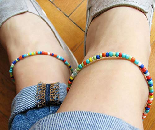 Starain 8-12Pcs Handmade Beaded Anklets for Women Boho Colorful Beads Ankle Bracelets Adjustable Foot Anklet Set