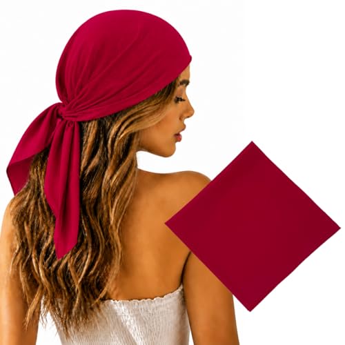 Junvena 27 Inch Extra Large Bandana 100% Cotton,Soft Thin Breathable Headband for Men Women, Solid & Paisley - color: Red Single