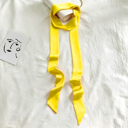 Long Thin Skinny Scarf Satin Neckerchief Ribbon Tie Waist Belt for Women - color: Bright Yellow
