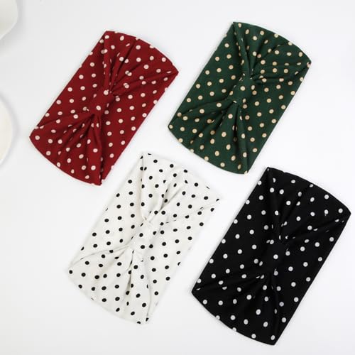 Huachi 4 Packs Polka Dot Headbands for Women Wide Stylish Head Wraps Thick Hairbands Large African Sport Yoga Turban Headband Hair Accessories - color: Polka Dot