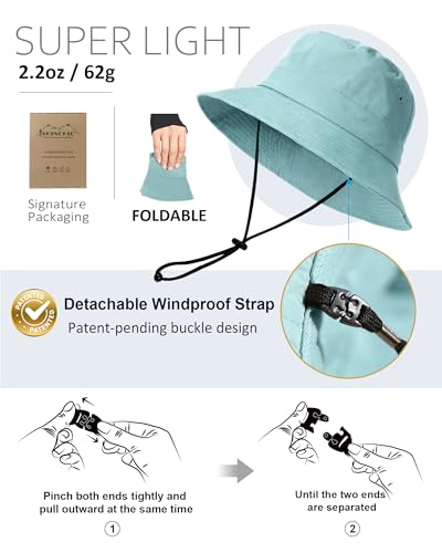 Water-Resistant Bucket Hat for Women Men Rain Hat UPF 50+ Boonie Sun Hat Foldable Summer Floppy Fishing Safari Hats - color: Dusty Teal Blue