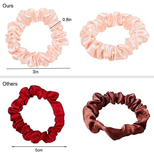 Satin Silk Hair Ties Small Mini Scrunchy for Women Cute Ponytail Holders Mini Bulk Scrunchies Elastic Hair Bands for Thick Curly Hair Pony Tails Hair Ties (12 Pcs) - color: Pink-brown