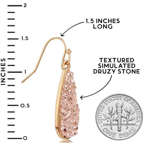Teardrop Dangle Earrings for Women with Simulated Druzy Stones, in Gold or Rose Gold Tone - color: Gold - Rose Gold Stone