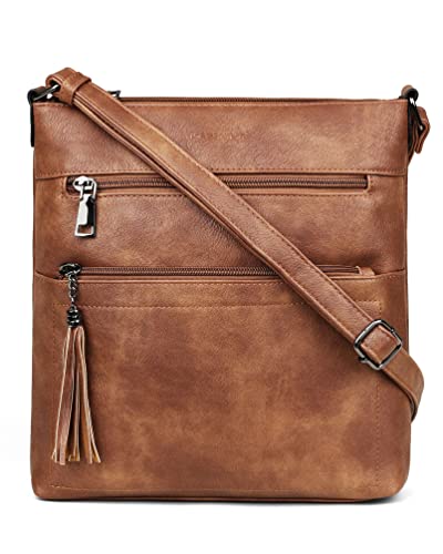 MASINTOR Crossbody Purses for Women, Multi Pocket Casual Crossbody Bag, Adjustable Strap Shoulder Bag with Tassel - color: Mocha Brown