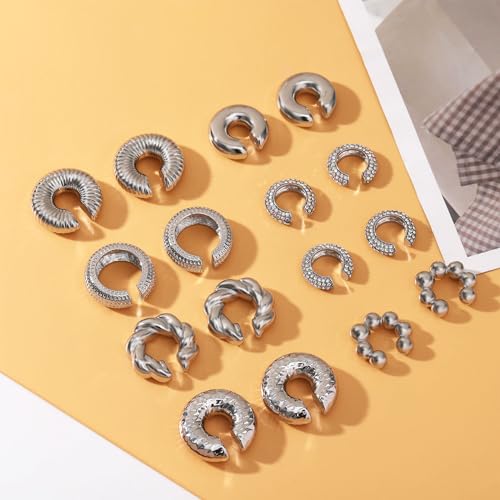 NEWITIN 8 Pairs Chunky Gold Ear Cuff Earrings for Women Trendy Thick Ear Cuffs Non Piercing Clip On Earrings Large Cuff Earring Cartilage Clip for Women - color: Silver/8 Pairs