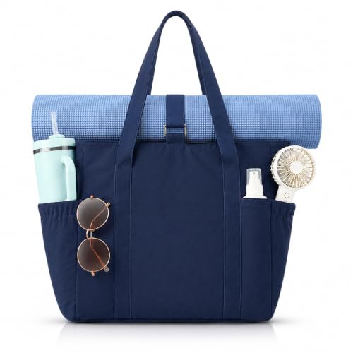 Tote Bag for Women, 26L Capacity Travel Purses Work Bag, Small Zipper Tote Bag for Travel Nurse Gym Teacher - color: Navy Blue