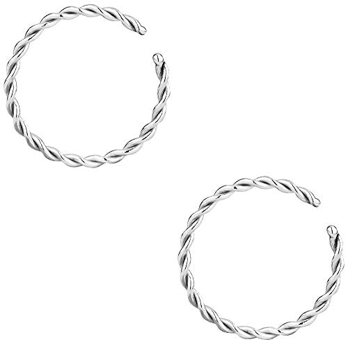 Forbidden Body Jewelry Nose Rings Set Surgical Steel Braided Hoops for Pierced and Fake Nose and Cartilage Piercings 14G-20G - style: 18g 10mm Silver Tone (2pcs)