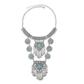 Bethynas Bohemian Ethnic Tribal Chunky Necklace Multilayer Long Tassel Turquoise Statement Neck Chain Retro Coin Gemstone Exaggerated Costume Accessories for Women - color: C-Blue