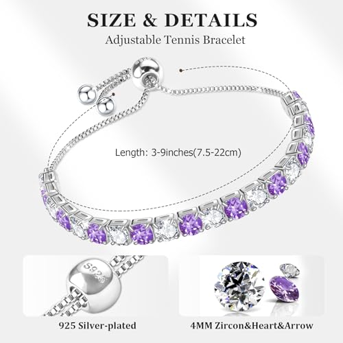 J.Fée Silver Bracelet, S925 Tennis Bracelet with Sparkling 5A Cubic Zirconia Silver Bracelets for Women Adjustable Bracelet for Women Bracelets Womens Bracelet Women Gifts for Women Mom - color: Zirconia Purple CZ