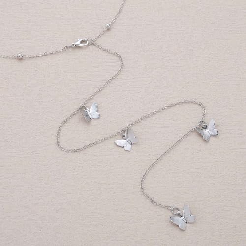 Vintage Butterfly Back Chain Necklace Gold Butterfly Backdrop Necklace Body Chain Wedding Bridal Necklaces Long Y Lariat Necklaces Summer Beach Backless Dress Jewelry for Women - color: Silver