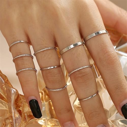 Simple Knuckle Rings Set for Women,Vintage Stackable Joint Finger Midi Rings Dainty Cute Rings Pack Festival Jewelry - color: Silver