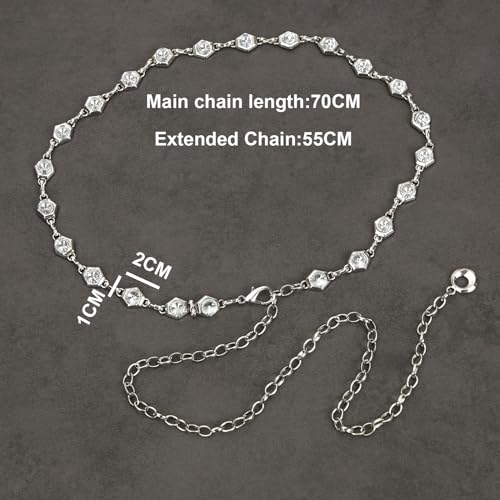 Luvatar Fashion Metal Waist Chain Belt Blouse Dress Sweater Chain Belt… - color: Silver-F45