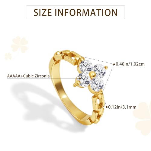 Engagement Rings for Women,Two-in-One Halo Wedding Promise Cubic Zirconia Band,18K Gold Plated Stainless Steel Wedding Ring Set for Women,Promise Ring for Anniversary or Proposal - size: 6, style: Four Leaf Clover