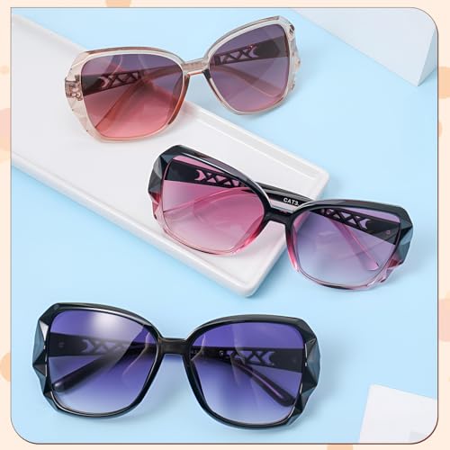 3/4 Pcs Women Large Sunglasses UV 400 Glasses Oversized Classic Trend Ladies Sunglasses with Shiny Large Frame - color: Black/Purple/Champagne