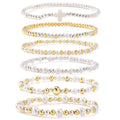 Silver Gold Beaded Bracelets for Women Stackable 14K Gold Plated Beads Ball Cross Bracelet Stack Non Tarnish Elastic Stretch Trendy Jewelry Christian Friendship Christmas Gifts for Women - color: 6pcs-Pearl