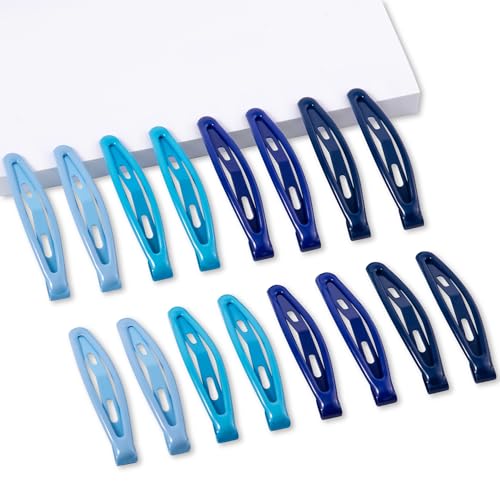 16 PCS Snap Hair Clips Metal Barrettes for Women Non Slip Barrettes for Thick and Thin Fine Hair,Bright Multiple Blue,2.36 x 0.43 Inches. - color: Bright Multiple Blue