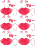 80s Tutu Costume Accessories Set for Women, Tutus Skirt Ponytail Headband Necklace Sunglasses, Party Halloween - color: Hot Pink