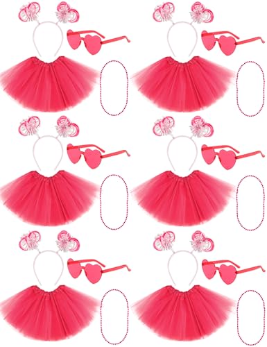 80s Tutu Costume Accessories Set for Women, Tutus Skirt Ponytail Headband Necklace Sunglasses, Party Halloween - color: Hot Pink