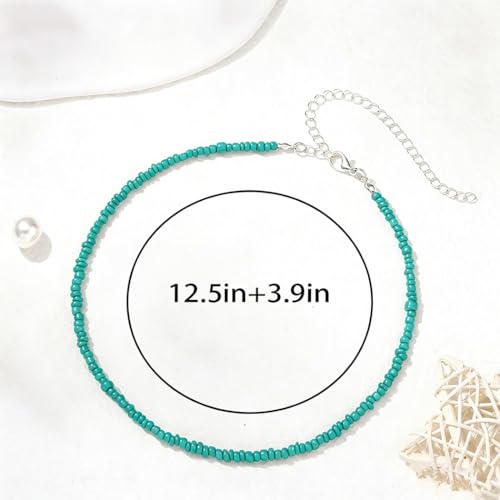 Tgirls Boho Choker Necklace Chain Rice Beaded Necklaces Seed Bead Necklace Accessory for Women - color: turquoise