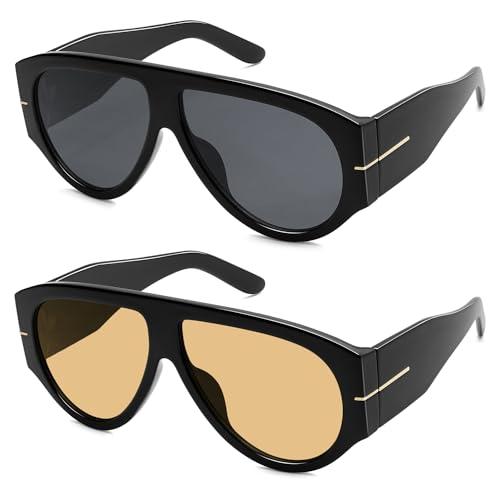 Oversized Retro Aviator Sunglasses Womens Mens 70s Classic Vintage Sun Glasses AR82227 - color: Deep Black/Black Us+black/Yellow Us