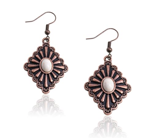Rustic Couture's Western Earrings for Women Cowgirl Country Concho Dangling Western Statement Jewelry - color: G-White