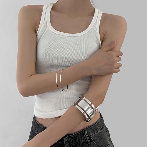 Gothic Leather Arm Band, Adjustable Upper Arm Strap with Metal Ring,Armlet Black - color: Silver