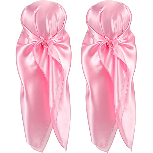 SATINIOR 35 Inch Silky Head Scarf 2 Pcs Large Square Neck Scarf Sleeping Hair Wrapping Satin Bandana for Women - color: Pink, style: Classic