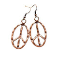 Peace sign earrings peace symbol charm earrings silver or bronze hippie necklace - color: copper