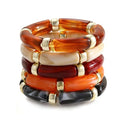 iF YOU 6pcs Chunky Acrylic Bangle Bracelets for Women, Resin Bamboo Brown Stretchy Bracelet Stack, Fashion Jewelry for Women - color: 5pcs-orange & red & brown bangles