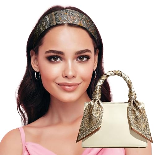Sumolux Head Hair Scarf for Women Neck Purse Bag Handbags Scarf Like Silk - color: Khaki Cashew