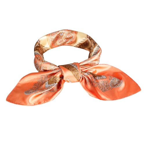 35” Satin Large Square Head Scarves-Like Silk Satin Scarf for Hair Wrapping at Night Bandana Square Scarf for Sleeping - color: Four Square Coins-orange