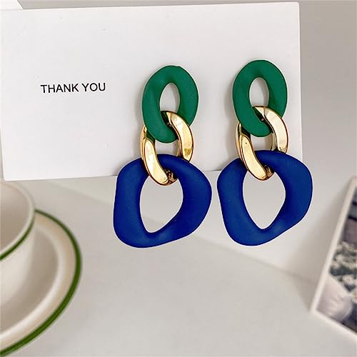 Charm Elegant Hollow Color Chain Acrylic Geometric Temperament Dangle Drop Earrings Bohemian Minimalist Hypoallergenic Jewelry Gift - color: Green Gold Blue Earrings