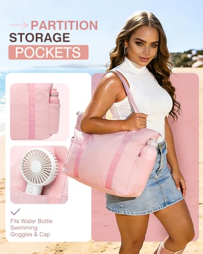 Tote Bag for Women, 26L Capacity Travel Purses Work Bag, Small Zipper Tote Bag for Travel Nurse Gym Teacher - color: Pink