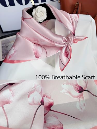 Silky Scarf for Women Lightweight Satin Bandanas Neck Hair Wrap For Sleeping Head Scarves 27.5" - color: A04 Pink Tulip/27.5"