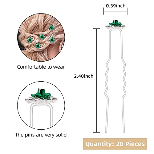 QIUTIMIY 20 Pack (Green) Crystal Hair Pins Rose Flower Rhinestone Hair Clips for Bridal Wedding Women Hair Jewelry Accessories, with Clear Container - color: Rose Flower-Green