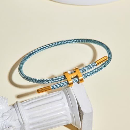 AIMADE Bracelets for Women Adjustable Charm Bracelet, 18k Gold-plated Buckle Design Titanium Steel Wire Rope Women's Gift Jewelry - color: peacock blue