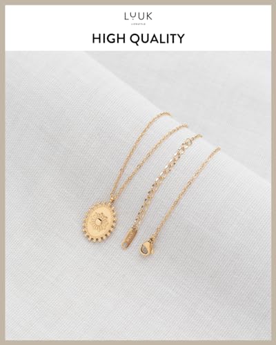 LUUK LIFESTYLE Minimalist necklace with rainbow pendant, HAPPINESS slogan card, symbol of diversity, waterproof stainless steel, gift for women, trendy, chic, silver - color: Gold, size: Boho Sun
