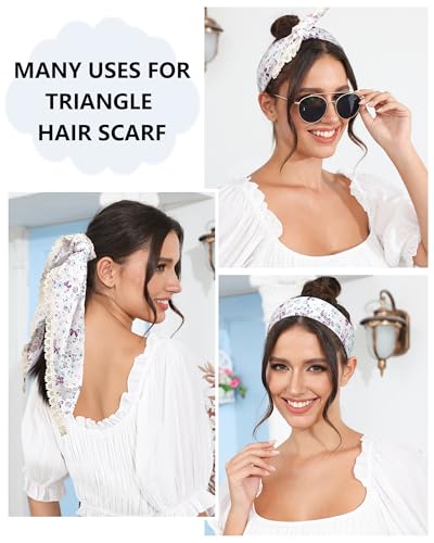AWAYTR 3Pcs Hair Bandanas Head Kerchief for Women Girls Tie-Back Boho Hair Scarf Headband Bandana Triangle Head Scarf - color: Black / Pink / White