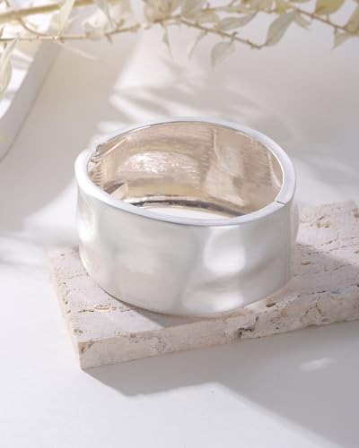 Bangle Bracelets for Women | 14K Gold Plated Trendy Wide Bracelets | Hinged Arm Cuff Bangles Chunky Bracelet for Women - color: Style B-Matte Silver Plated Bangles