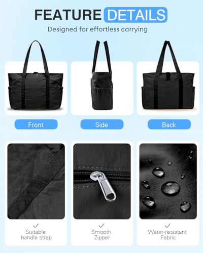 Tote Bag for Women, 26L Capacity Travel Purses Work Bag, Small Zipper Tote Bag for Travel Nurse Gym Teacher - color: Black