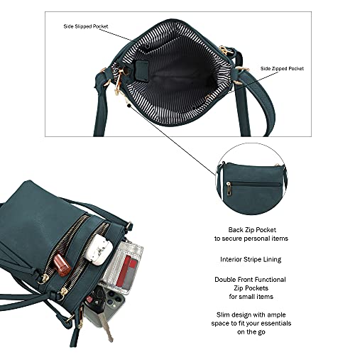 DELUXITY Crossbody Purse Bag Shoulder Bag Multi Pocket Zipper Purse - color: Dark Teal