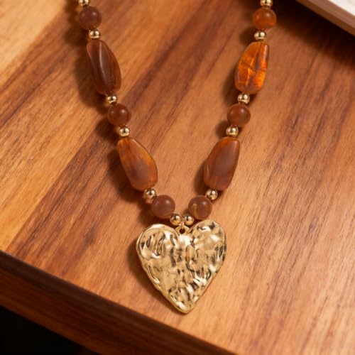 Chunky Acrylic Beaded Necklace for Women Colorful Acrylic Beaded Choker Round Beads Statement Necklace Fashion Jewelry - color: brownA